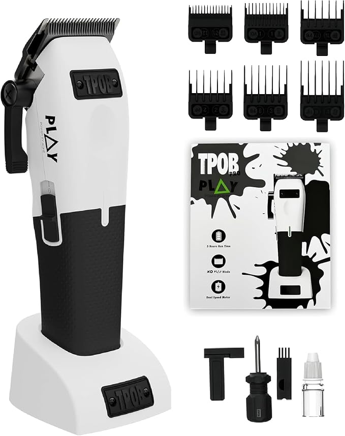 TPOB Play Barber Hair Clippers for Men 7500 RPM with Rubber Grips (White)