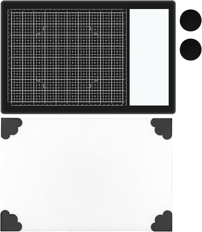 2PcsMagnetic Glass Craft Mat and Non-Stick Craft Mat Set Heat Resistant Glass Media Cutting Mat W/Magnets Gridlines and Measurements; for Stamping, Ink Blending, Stenciling Scrapbooking Craft Project