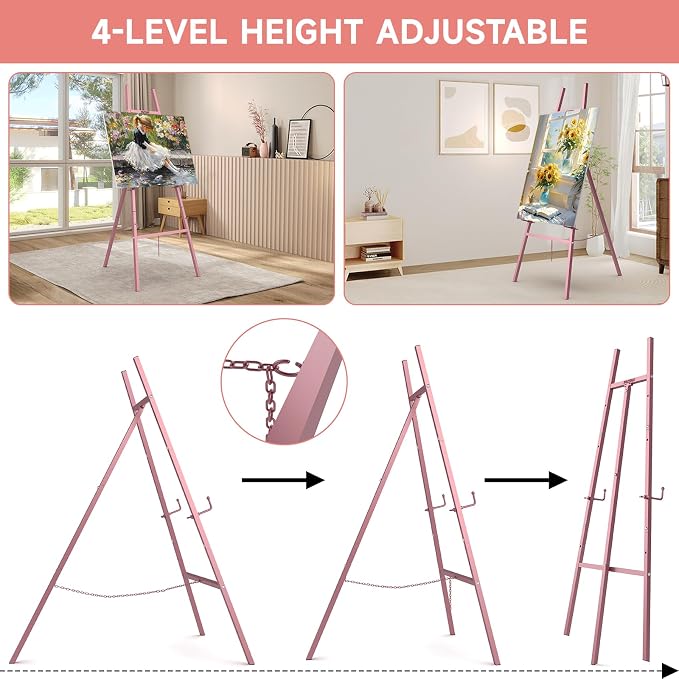 Easel Stand for Wedding Sign, 4-Tier Height Adjustable, Rose Gold