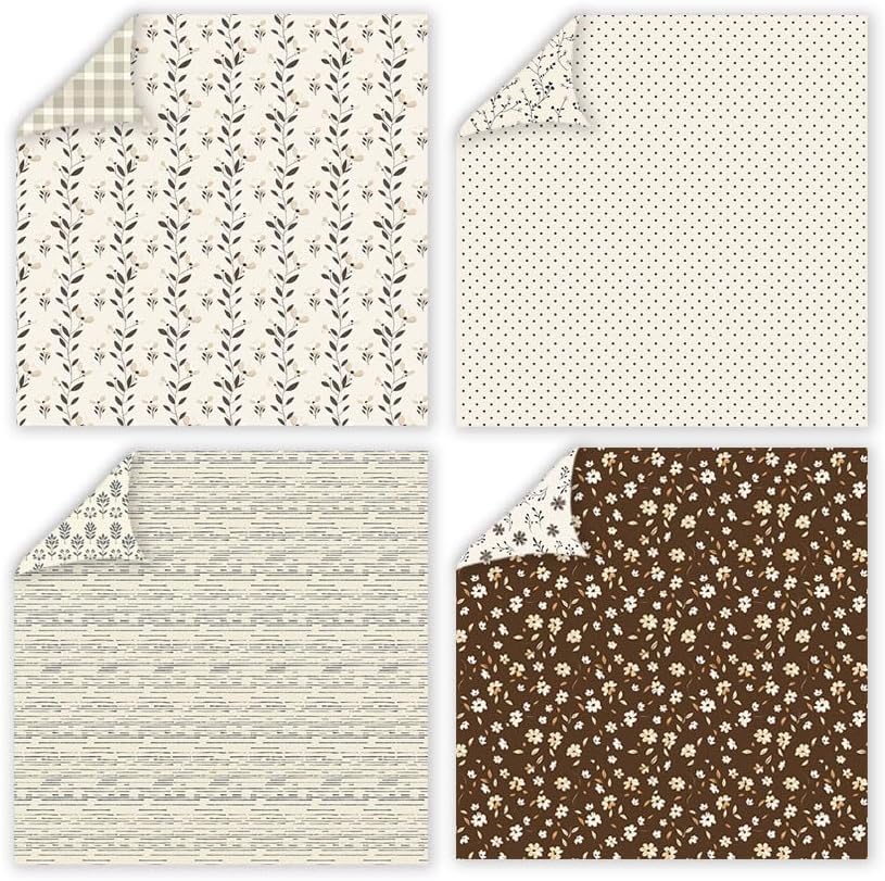 12x12 Patterned Scrapbook Paper ,24 Sheets Double-Sided Bohemian Floral Patterned CardStock Paper Pad Boho Tone Decorative Craft Papers for Holiday Cardmaking DIY Junk Journaling Origami Papers.