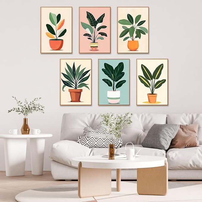 6 Pack Paint by Numbers Kit for Adults, Green Plants Canvas Painting Set | 8x12 Inch, DIY Acrylic Painting Craft Kit for Beginners without Frame, Relaxing Creative Hobby, Home Wall Decor, Gift