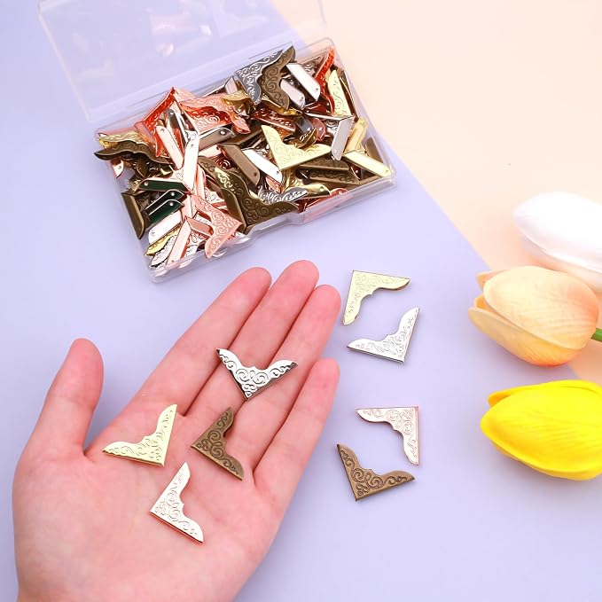 Olldag 100 PCS Metal Book Corners Protectors for Photo Albums Scrapbooking