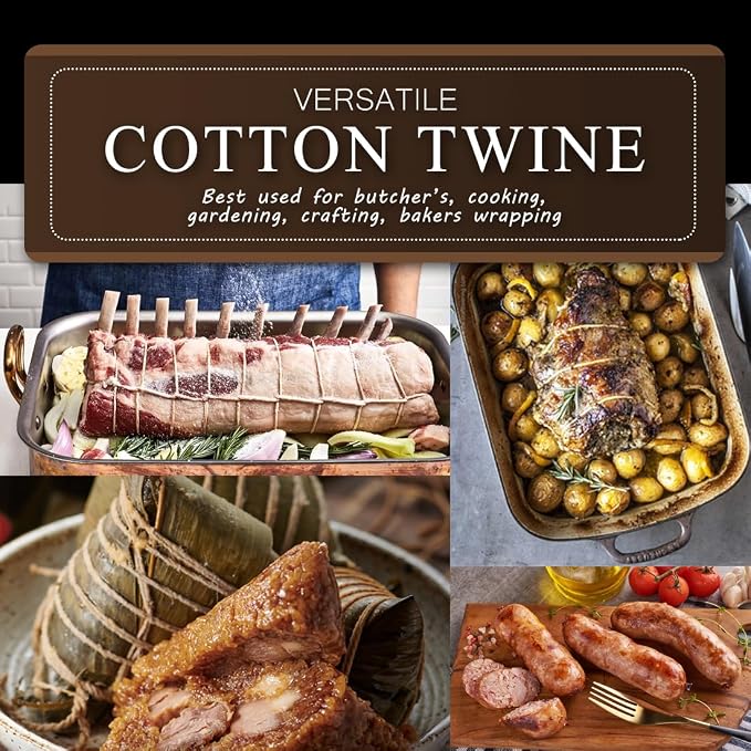 SMART&CASUAL 600 Feet 2mm Cotton Butcher Twine String Soft Food Safe for Cooking Craft Baker Kitchen Meat Turkey Sausage Roasting Gift Wrapping Gardening Crocheting Knitting