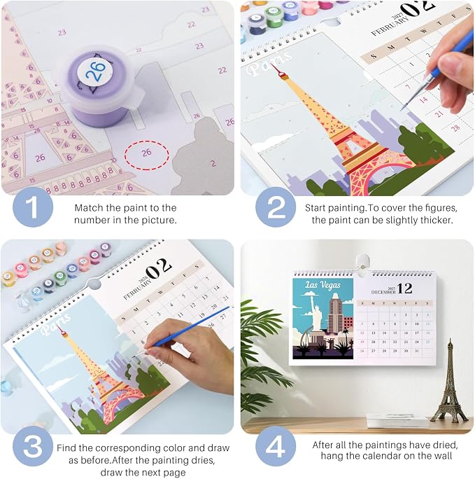 Lnjsipam Paint by Numbers Calendar 2027 - City Paint with Number for Gift | City Paint by Numbers Calendar, Easy DIY Calendar, Unique Gift for New Year, City Paint by Number Kit for Adults