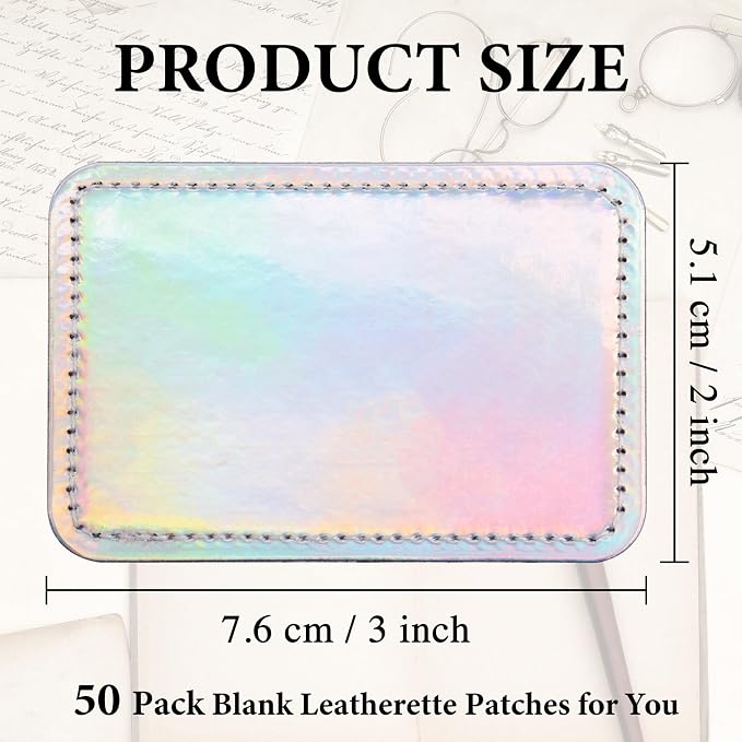 50 Pack Blank Leatherette Hat Patch with Adhesive, Rectangle Laserable Leatherette Patch, Faux Leather Patches for Hats Custom Fabric Repair Sew Laser Supplies (Laser Silver)