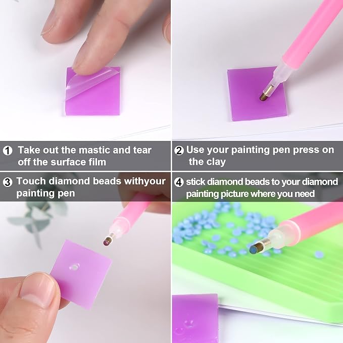 FEBSNOW 60Pcs Painting Glue Clay DIY Diamond Embroidery Wax Tool Set | Diamond Art Wax Pads, Purple Color Putty, Wax Refills for Crafters, Diamond Art Painting Accessories and Tools