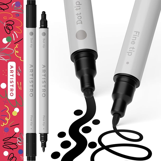 ARTISTRO Black Dual-Tip Acrylic Paint Pens - Set of 2 | 5mm Dot + 1mm Fine Tips, Multisurface Markers, Perfect for Glass, Rock, Fabric, Wood, Plastic, & More