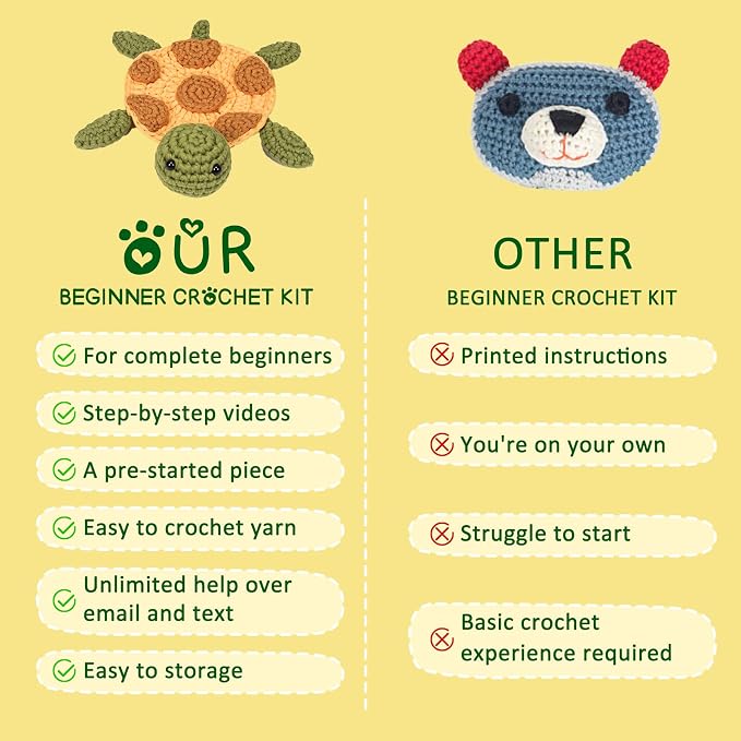 WaldyWop Crochet Kit for Beginners – Easy to Follow Tutorials, Ergonomic Hook & Tangle-Free Yarn, Complete DIY Craft Set for Teen Girls (13+) & Women, Stress Relief & Home Decor (Turtle Coaster)