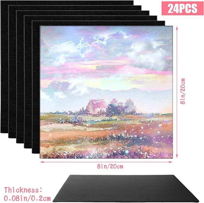 24PCS 8x8 Inch Black Canvas Panels, Small Canvas Boards for Painting, Cotton Canvas Panels for Oil Acrylic Watercolor Paint