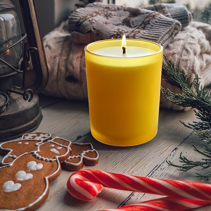 SHOWIN Thick Candle Jars for Making Candles 16 Pcs, 7 OZ Empty Jars with Wood Lids for Candle Making, Sample Container, Frosted Yellow