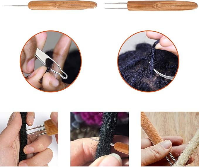 AUGSUN Dreadlock Crochet Hook Tool 0.75mm Hair Crochet Needle for Locs | Braid Hair Crochet Needle, 3 Dreadlocks Needle, 2 Locking Tool, Dreadlock Locs Weaving Hair Extension Craft DIY