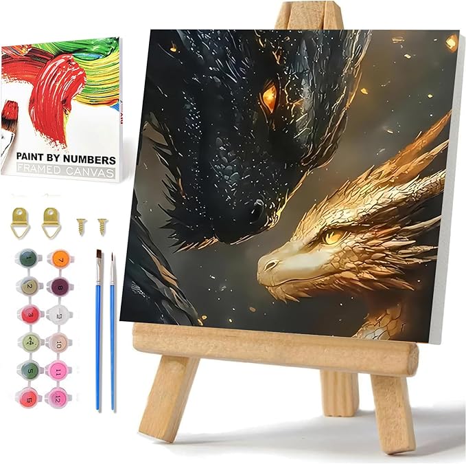 Dragon Paint by Numbers with Frame, Paint by Numbers Kit for Adults 10x10 | Framed Paint by Numbers Kit for Adults Beginner with Easel, Acrylic Painting by Numbers, DIY Crafts for Gifts or Home Decor