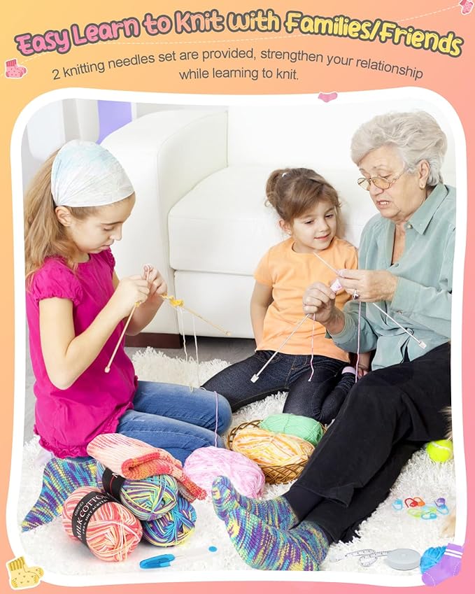 Katech Knitting Kit for Beginner Adults W/Socks Step-by-Step Instruction | 4 Pcs Socks Yarn Knitting Kit w/ Knitting Needles, Beginner Knitting Kit for Learn to Knit Sock Kits Gift Blue-orange