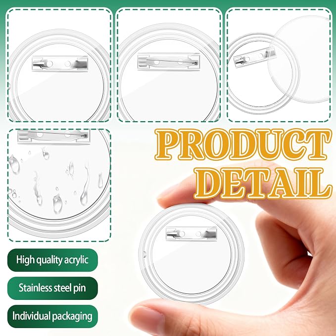 Bignc 1.7 Inch Clear Acrylic Button Pins - 40 Pack DIY Custom Design Buttons, Pin Backs & Blanks for Sublimation, Crafts, Photo Badges for DIY Gifts & School Projects,Teams, Events Badges