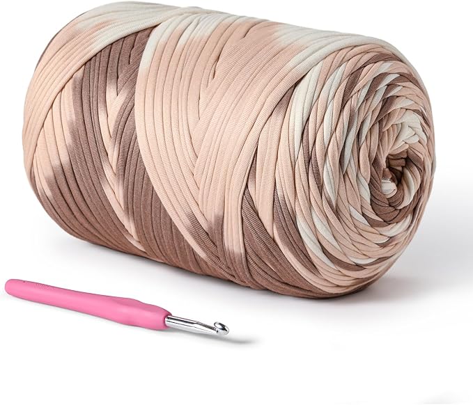 800g T-Shirt Crochet Yarn for Crocheting Crafts/Bags/Basket/Coaster,Hand Knitting Tshirt Yarn for Crochet,228yds T Shirt Yarns with High Elastic Thick Yarns Polyester Fabric（White Coffee）