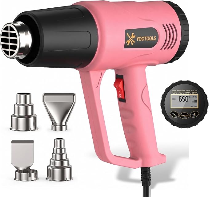 900W Pink Heat Gun, Digital Display 100-650°C Adjustable Hot Air Gun Kit