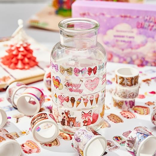 Birthday Washi Tape Set 21 Rolls for Junk Journal, Scrapbooking & DIY Craft