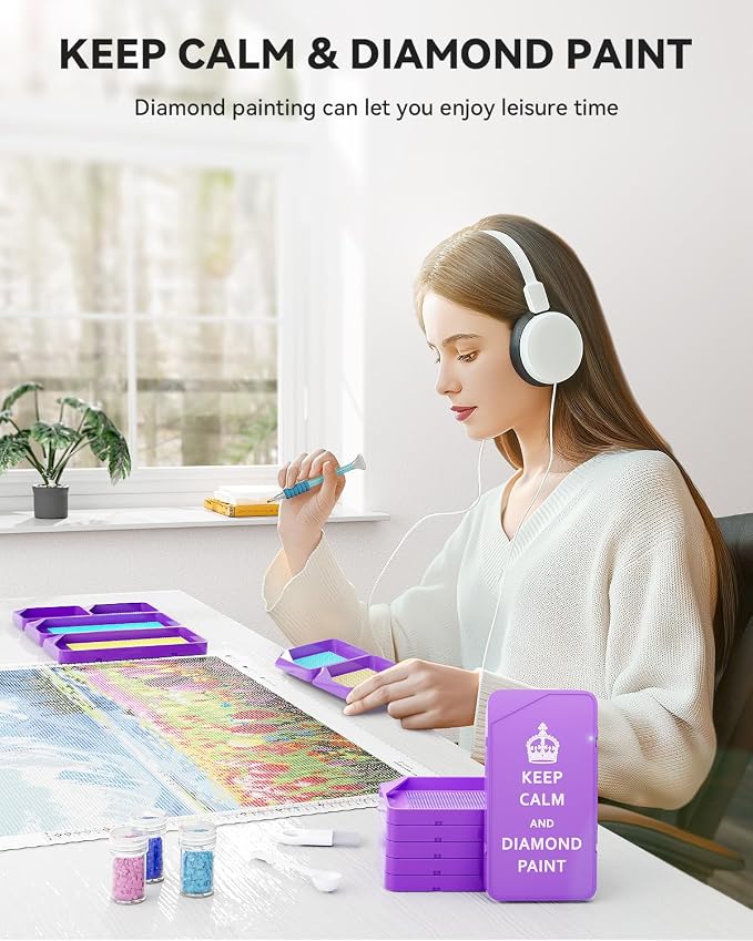 ARTDOT 30-Piece Stackable Tray Set Diamond Art Kits for Adults, Interlocking Diamond Painting Accessories and Tools(Purple)