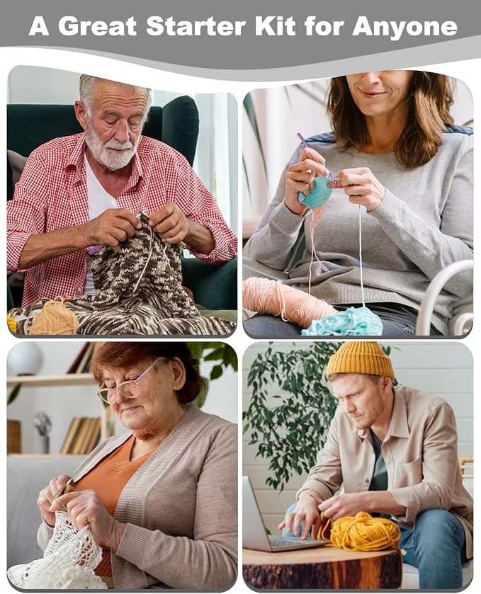 Aeelike Crochet Kit for Beginners Adults Kids, Complete Crochet Kits, Gray | Crochet Kit for Beginners Young and Old, All-inclusive Kit with Crochet Hooks 655 Yards Yarn Instruction Knit Bag, Ideal Gift