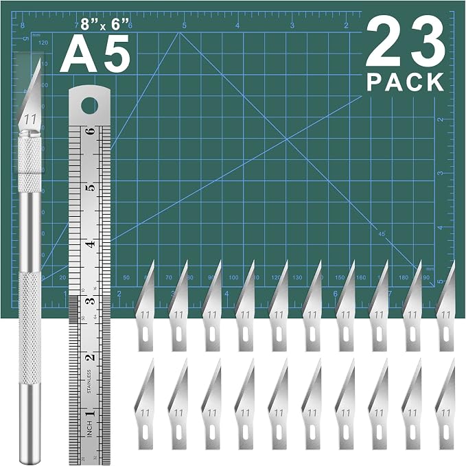 DIYSELF 23 Pack Exacto Knife Set, Hobby Knife Kit for Art, Scrapbooking | Exacto Knife Set with 20 Hobby Knife Precision Blades for Art, Scrapbooking, Stencil, 8" x 6" Cutting Mat for Crafts