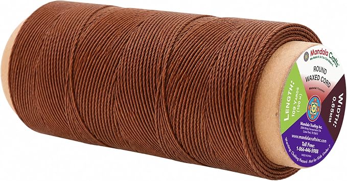 Mandala Crafts 100M 0.65mm Brown Round Waxed Thread for Leather Sewing