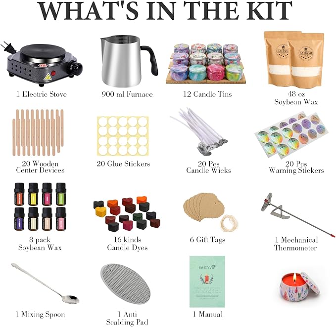 SAEUYVB Candle Making Kit,Candle Making Kit for Adults with Wax Melter | Complete Soy Wax Candle Making Supplies,Perfect for Making Exquisite Candles as Gifts for Birthdays,Mother's Day,Christmas