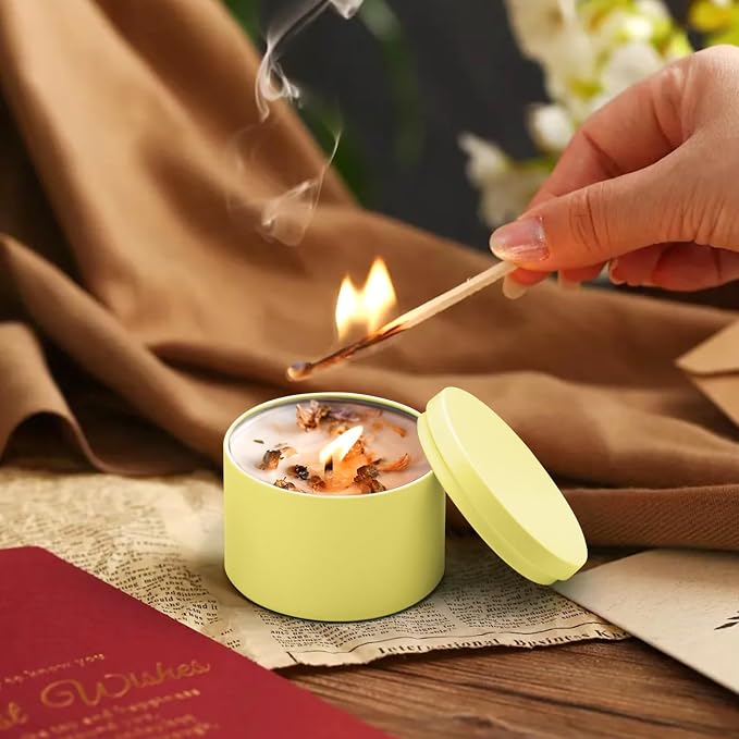 24-Pack 8oz Candle Tins with Lids, Metal Candle Jars for Candle Making, Empty Containers Vessels Bulk for Small Business & Beginners DIY Storage -Yellow/Lemon