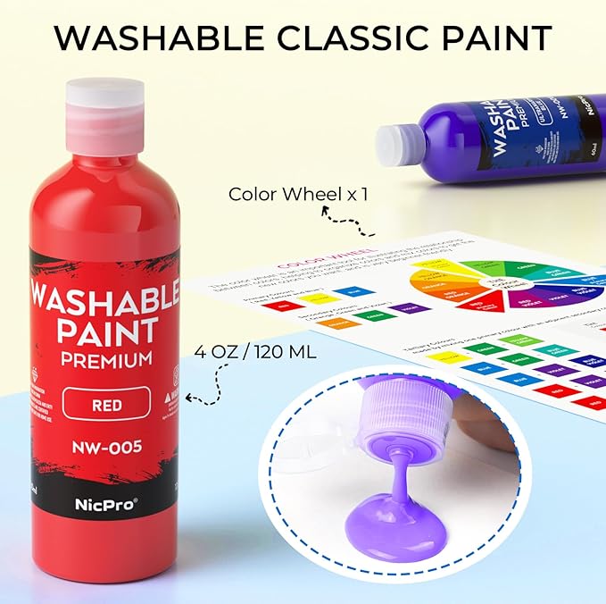Nicpro 8 Colors Washable Finger Paint Set for Toddlers (4 oz), Non-Toxic | Baby Safe Paint for Hand and Feet, Mess Free Finger Painting Art Supplies for Kids Age 1-3 4 5 6+, Preschool Learning Gifts
