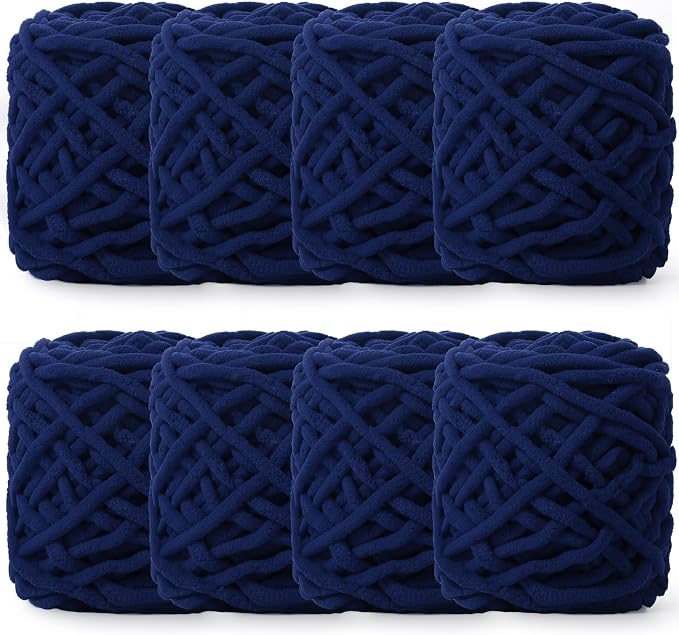 Buryeah 8 Pack Chunky Chenille Yarn for Crocheting, Navy Blue