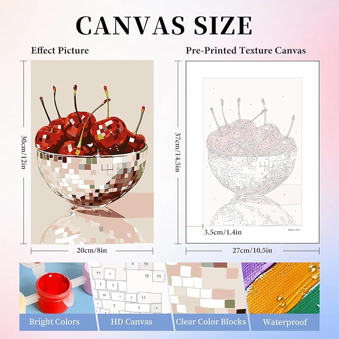Camocin 6 Pack Paint by Numbers Kit for Adults, Disco Canvas Painting Set | 8x12 Inch, DIY Acrylic Painting Craft Kit for Beginners without Frame, Relaxing Creative Hobby, Home Wall Decor, Gift