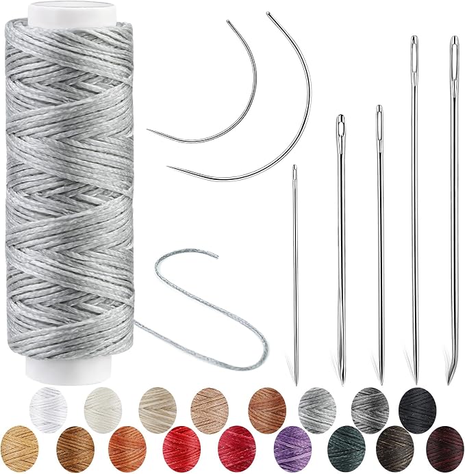 Waxed Thread, Upholstery Needle and Thread 32 Yards Light Gray