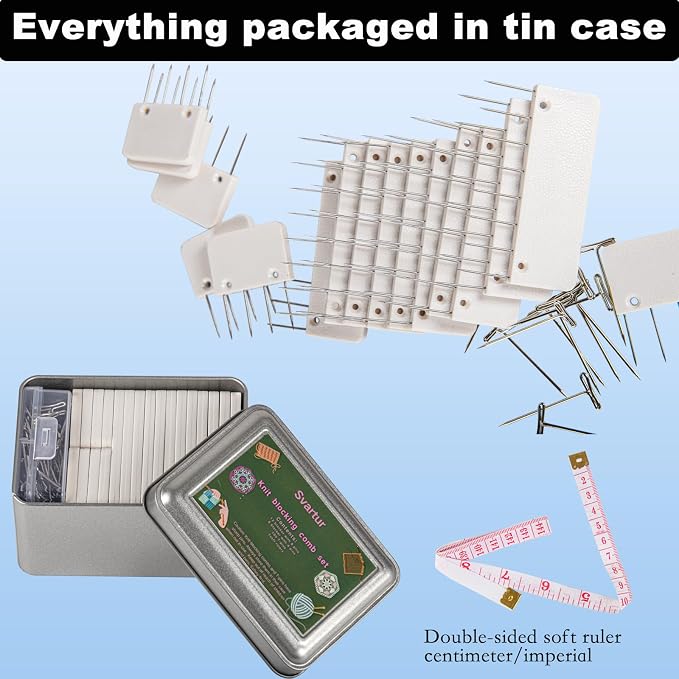 Svartur Knit Blocking Pins Kit, Includes 20 Knit Blocking Combs, 100 T-pins for Blocking Knitting Crochet, Needlework Projects, Knitting Block Tool for Blocking Mats, White