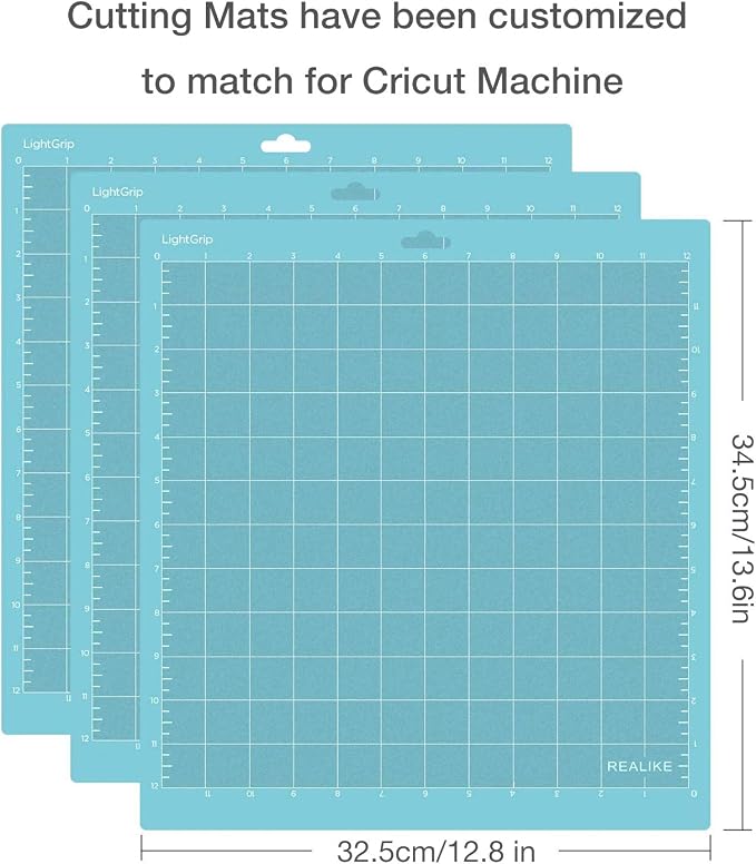 REALIKE 12X12 Lightgrip Cutting Mats for Silhouette Cameo 5/4/3/2/1(3 Mats) Gridded Adhesive Non-Slip Cut Mat for Crafts, Quilting, Sewing, Scrapbooking and All Arts