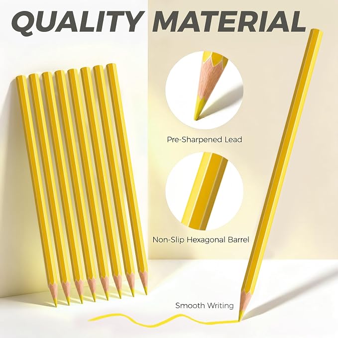 10 PCS Yellow Colored Pencils, Pre-sharpened Professional Wooden Art Pencils Set for Artists Painting | Premium Drawing Sketching Supplies