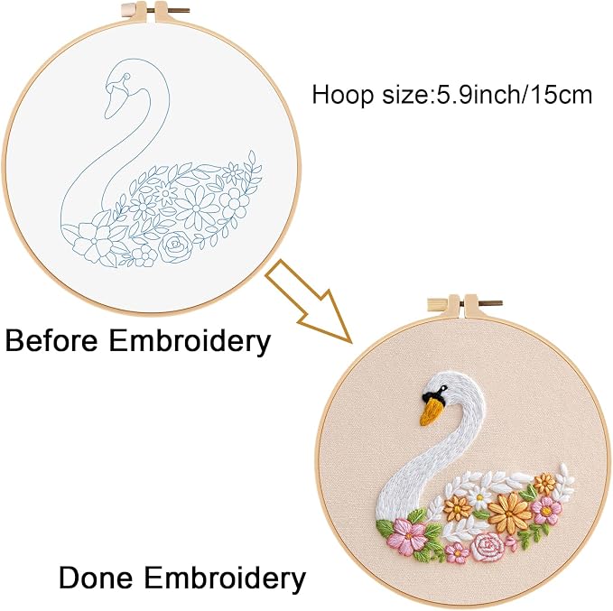 Louise Maelys Swan Floral Embroidery Kit for Beginners DIY Gift Set | Cross Stitch Kit for Adults Creates Relaxing Crafts and DIY Needlepoint Kit for Handmade Decor, Gifts and Creative Hobbies