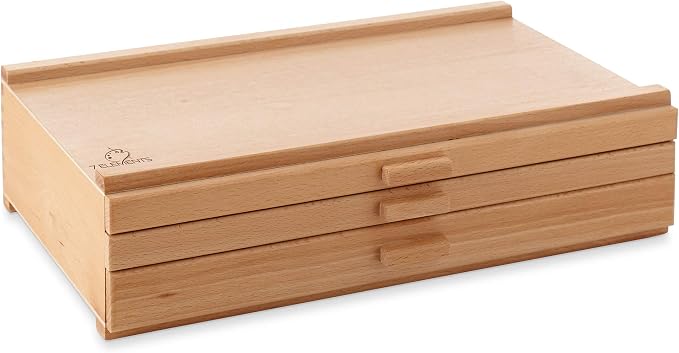 7 Elements 3 Drawer Wooden Artist Storage Supply Box for Pastels, Pencils, Pens, Markers, Brushes and Tools
