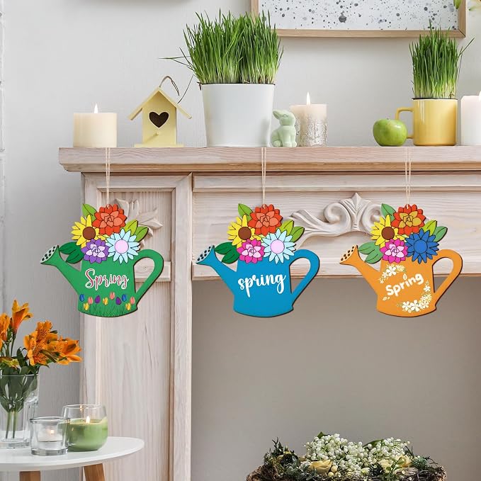 Large Size 7" Wooden Spring Ornaments to Paint, Flower Wooden DIY Blank Unfinished Round Wood Discs Ornament for Crafts Hanging Decorations(10PCS)
