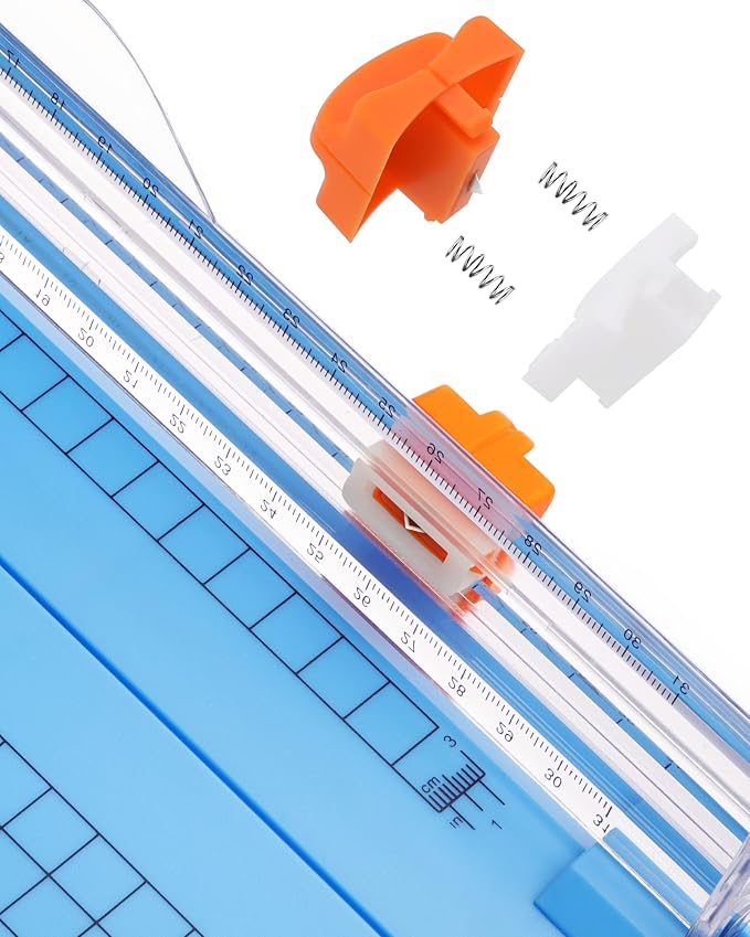 Firbon A4 Paper Cutter, 12 Inch Paper Trimmer with Extened Ruler, Blue | 12 Sheet Capacity | CM & Inch Scale | Spring-Loaded Safe Blade | Cuts Cardstock, Vinyl, Coupons, Labels & Scrapbooking Crafts