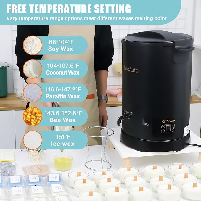 TOAUTO 30Lbs Digital Commercial Wax Melter for Candle Making Large Electric Wax Melting Pot for Candle Making Business with Temperature Control & Quick Pour Spout AC120V / 1100W