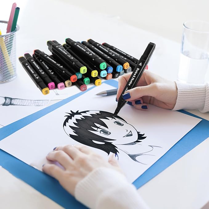 Dabo&Shobo 24 Colors Drawing Markers, Dual Tip Art Markers, Coloring Marker For Adult Sketching And Coloring