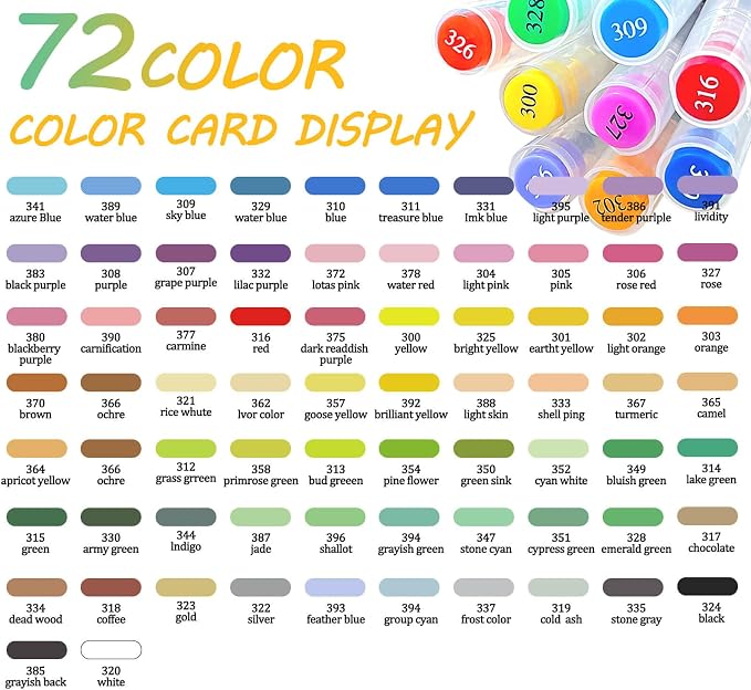 72 Colors Acrylic Paint Markers, Colored Paint Pens Brush Tip with Direct-Liquid Ink Control System, Water-Based Coloring Markers Set for Pumpkin Decorating Kit, Rock, Fabric, Wood, Wood, Art Supplies