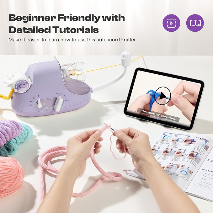 Caydo Automatic i Cord Knitting Machine Pro for Fast DIY Handmade Crafts | Hands-Free Electric Yarn Knitter, Make iCord Flower Handicrafts & Romantic Home Ornament, Ideal Present for Crocheters Purple