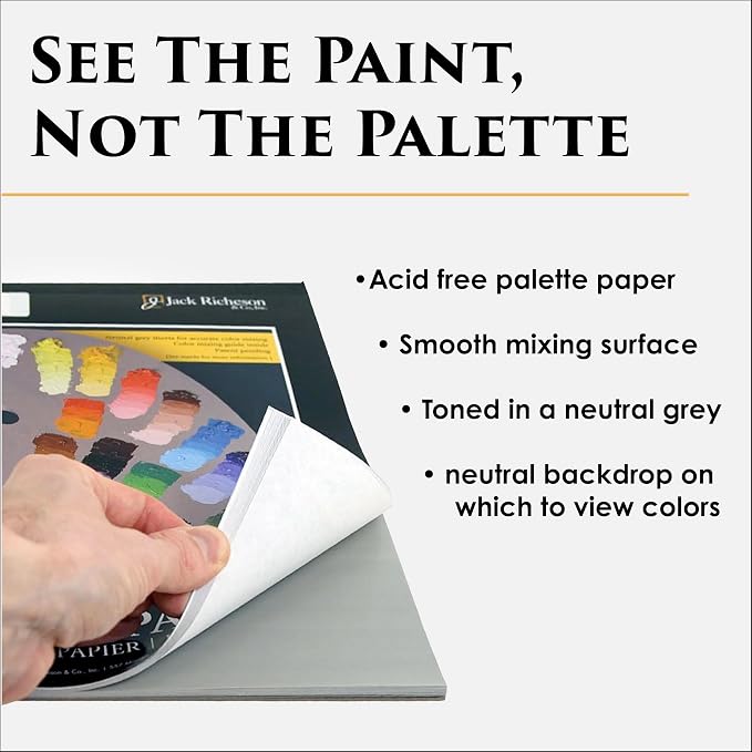 Jack Richeson Grey Matters Disposable Paper Palette 9” x12”, 2 Pack, Includes 2 Palette Knives