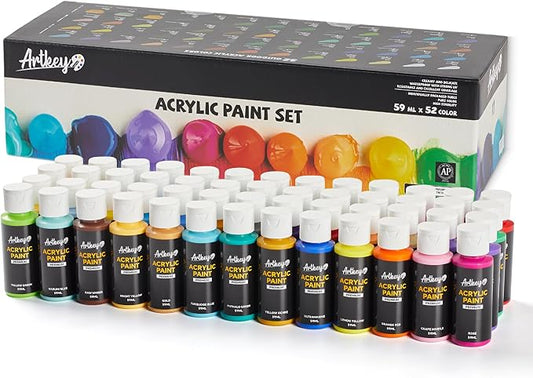 Artkey Acrylic Paint Set - 52 Colors 2 oz/59 ml Acrylic Paints Professional Artists Painting Kit for Canvases Fabric Rock Leather Easter Egg Wood Ceramic Glass Art Craft Painting