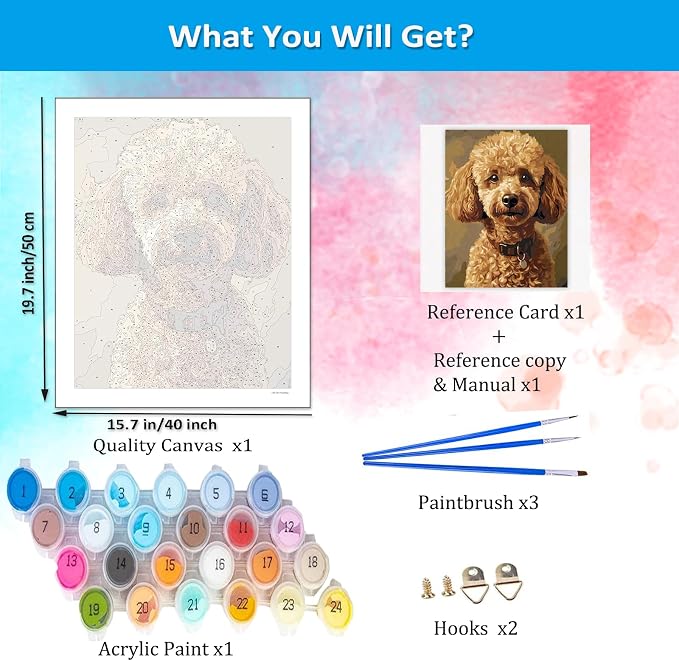 Artunion Poodle Dog Paint by Numbers Kit for Adults,Dog Animals Paint by Number Kits, DIY Oil Painting Paint by Number Kits on Canvas Arts Craft for Home Wall Decor 16x20 Inch