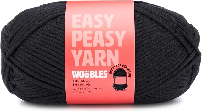 Woobles Easy Peasy Yarn for Beginners - Crochet & Knitting Yarn, Black | As seen on Shark Tank, Cotton-nylon blend, Medium worsted weight 4, Easy-to-see stitches, Soft and non-splitting, Amigurumi