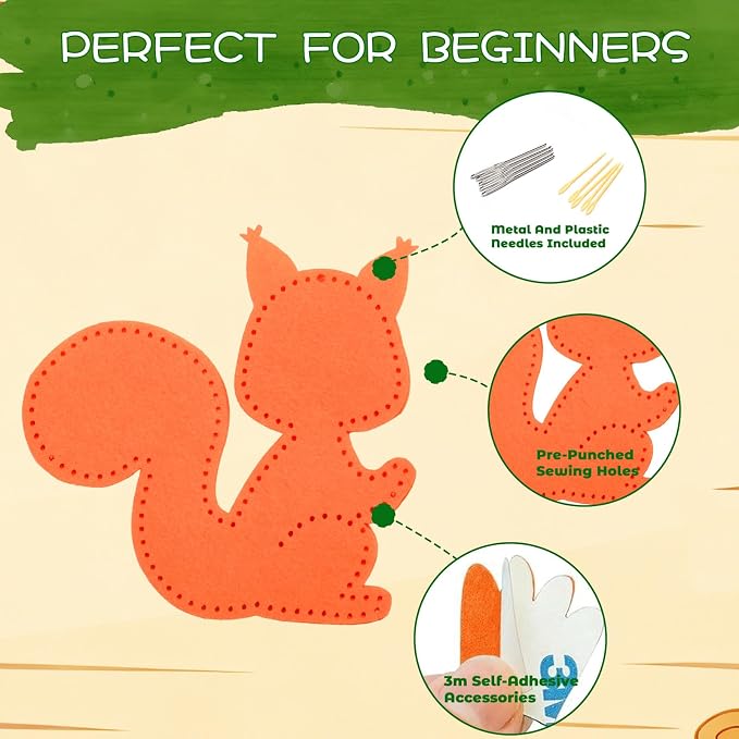 GOASION Sewing Kit for Kids, 8 Pcs Jungle Animals Craft Set, Ages 5+