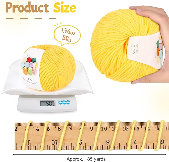 Katech Cotton Acrylic Blend Yarn for Crocheting-Crochet Yarn Set (Yellow | 55% Cotton 45% Acrylic#3 DK (Light)-Super Soft Milk Cotton Yarn-Great Crochet and Knitting Starter Kit for Colorful Craft