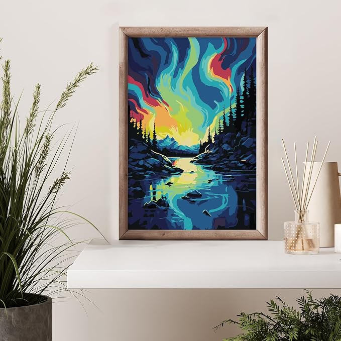 Framed Paint by Numbers Kit for Adults Beginner 8x12 Inch, Starry Night Adult Paint by Number Kits on Canvas, DIY Acrylic Watercolor Landscape Oil Paint by Number for Adults for Home Decor Gift