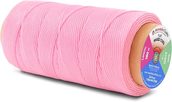 Mandala Crafts 210D 1mm Pink Flat Waxed Thread for Leather Sewing